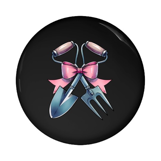 Coquette Bow Gardening Gardener Shovel Pink Ribbon Pin Buttons