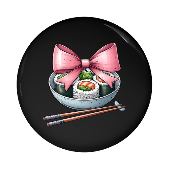 Coquette Bow Sushi Japanese Food Pink Ribbon Mom Pin Buttons