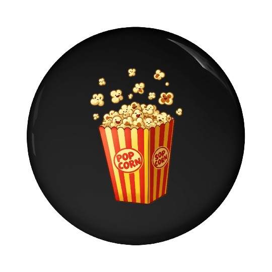 A popcorn box with little popcorn jumping out Pin Buttons
