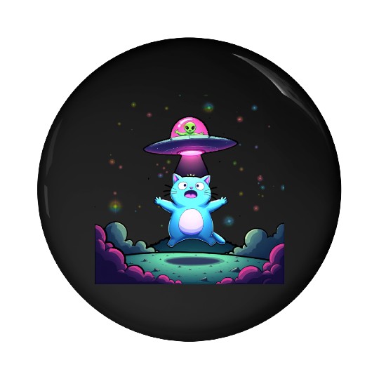 Alien Cat Abduction Art Pin Buttons