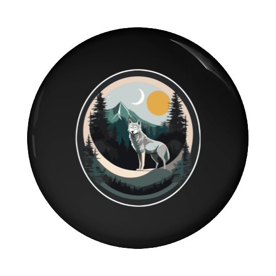 Lone Wolf Under Moonlit Sky Pin Buttons