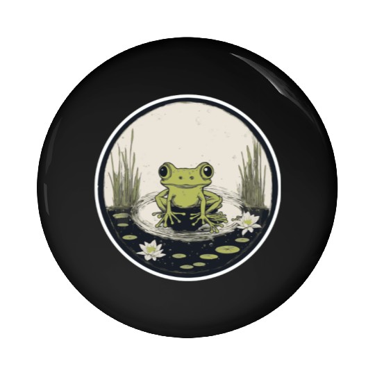 Serene Frog in a Tranquil Pond Pin Buttons