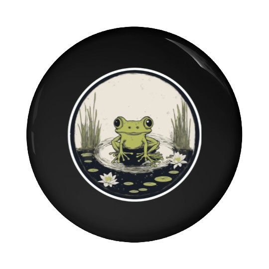 Serene Frog in a Tranquil Pond Pin Buttons