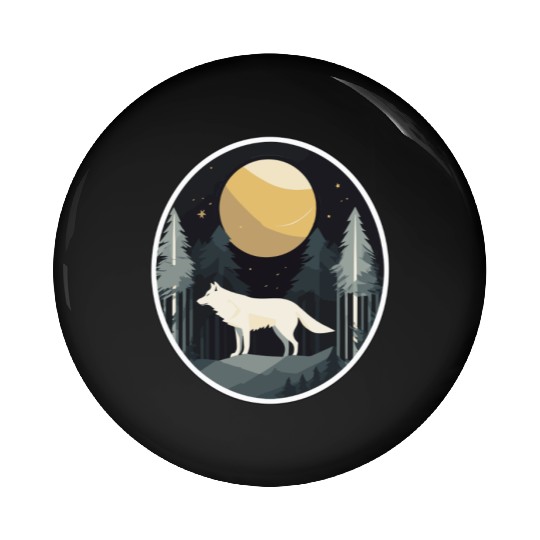 Lone Wolf Under Moonlit Sky Pin Buttons