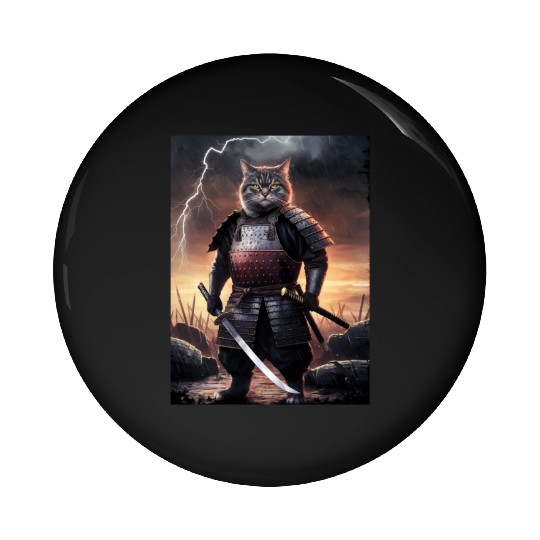 Japanese Cat Samurai Cat Pin Buttons