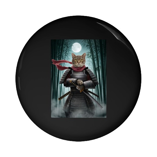 Japanese Cat Samurai Cat Pin Buttons