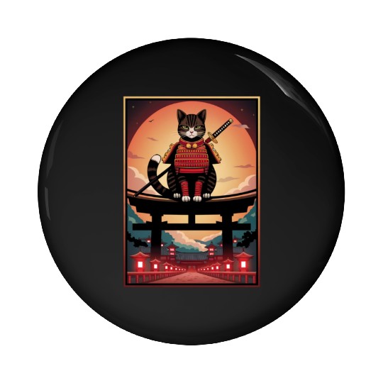 Japanese Cat Samurai Cat Pin Buttons