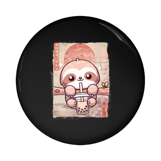 Cute Kawaii Sloth Drinks Boba Tea Japanese Pin Buttons
