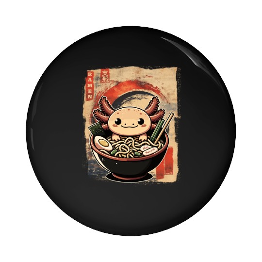 Cute Kawaii Axolotl Eating Ramen Japanese Pin Buttons