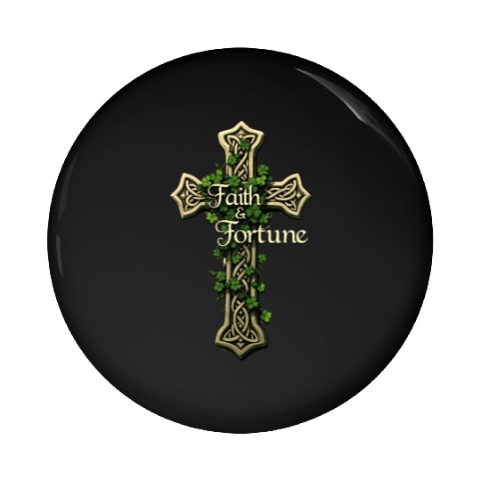 Celtic Cross Faith & Fortune Shamrock Design Pin Buttons