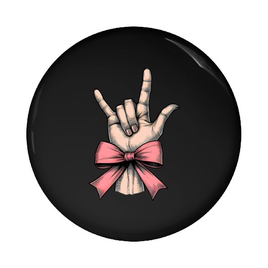 Coquette Bow Sign Language I Love You ASL Deaf Pin Buttons