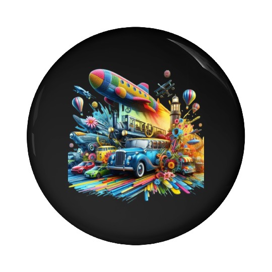 Multi-Colored Vehicles Pin Buttons