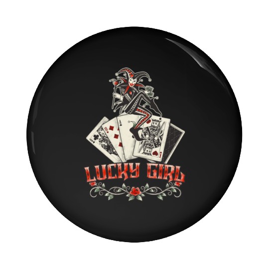 Lucky Girl Cards Tattoo Style Poker Pin Buttons