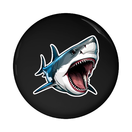Big White Shark Attack Pin Buttons