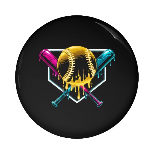 Neon Drip Baseball Design Pin Buttons