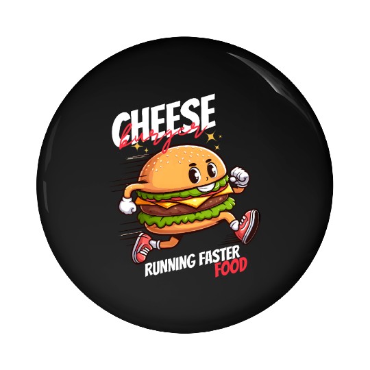 Cheese burger running faster food Pin Buttons