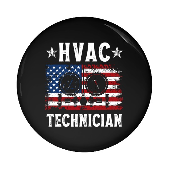 HVAC Technician Patriotic US American Flag Pin Buttons