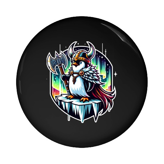 Viking Penguin Conquering Northern Lights Pin Buttons