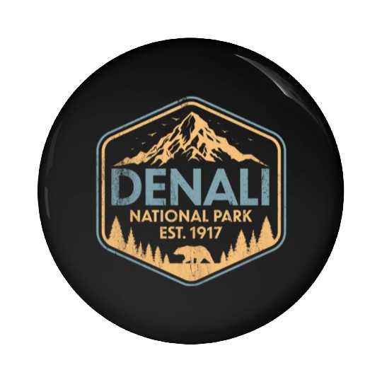 Retro Denali National Park Mountains Nature Pin Buttons