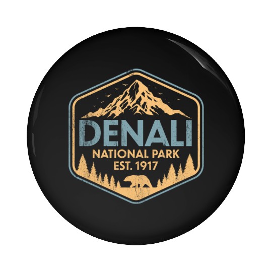 Retro Denali National Park Mountains Nature Pin Buttons