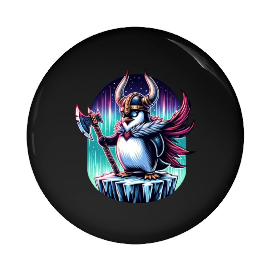 Viking Penguin Warrior Under Northern Lights Pin Buttons