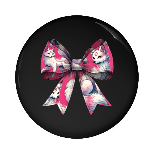 Coquette Bow Kitsune Fox Mask Pattern Pink Ribbon Pin Buttons