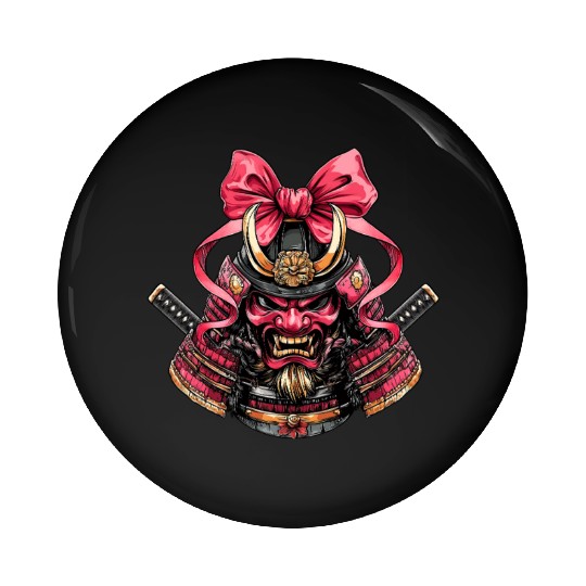Coquette Bow Samurai Warrior Japanese Pink Ribbon Pin Buttons
