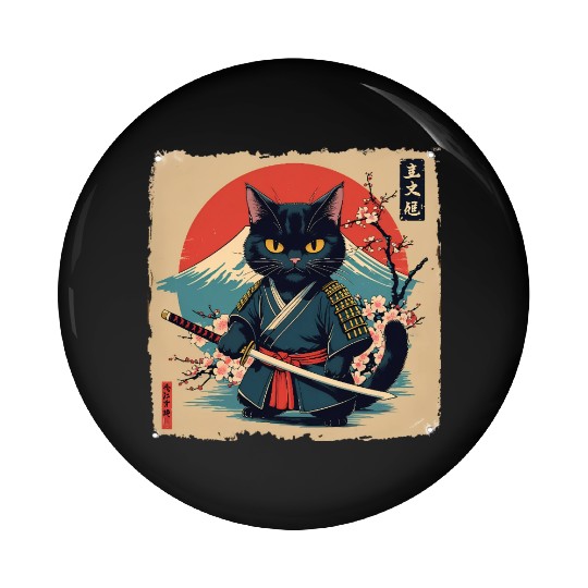 samurai cat Pin Buttons