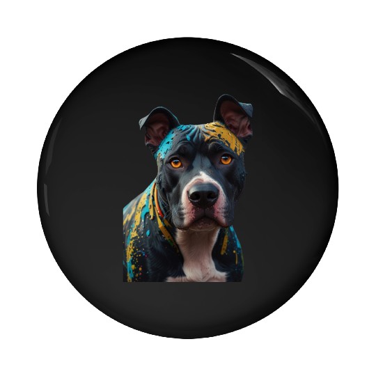 A graffiti-style pitbull portrait, colorful street Pin Buttons