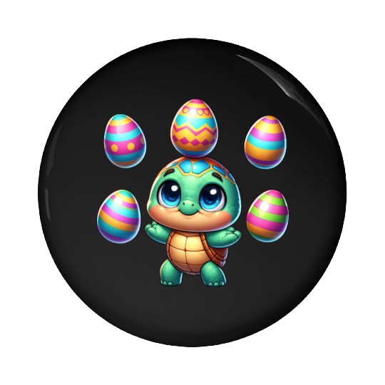 Turtle juggling colorful Easter eggs Pin Buttons