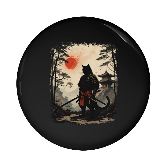 Samurai Cat Warrior Pin Buttons Design