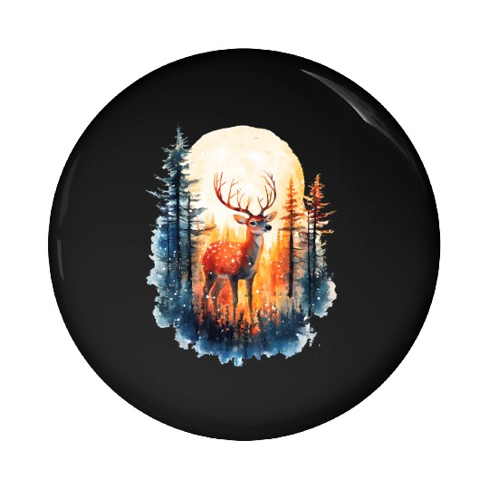 Forest Deer Watercolor Illustration Pin Buttons