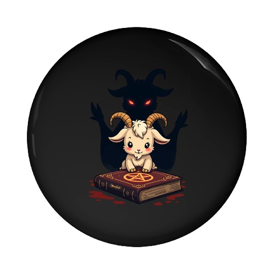Cute Demonic Goat with Occult Spellbook Pin Buttons