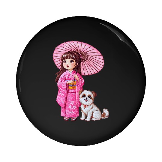 Kimono Girl & Her Loyal Pup Pin Buttons