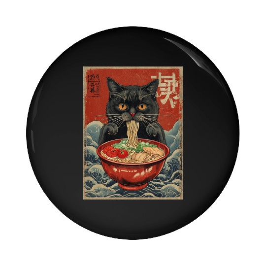 Kawaii cute Vintage Japanese Anime Manga Cat Ramen Pin Buttons
