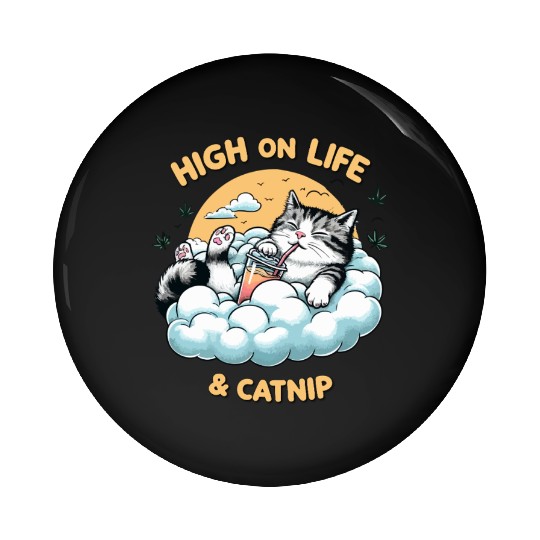 High on Life & Catnip - Floating Cat Art Pin Buttons