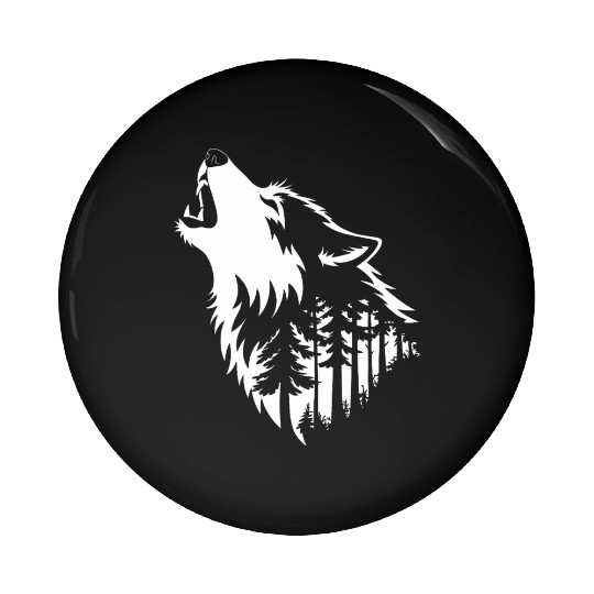 Howling Wolf & Forest Silhouette Pin Buttons