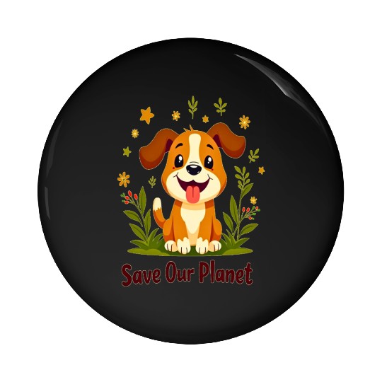 Pin Buttons - Cute Dog, Save Our Planet, Protect Earth