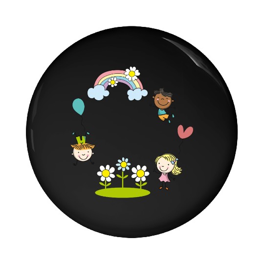 Children of the Earth with Rainbow Flowers Balloon Pin Buttons