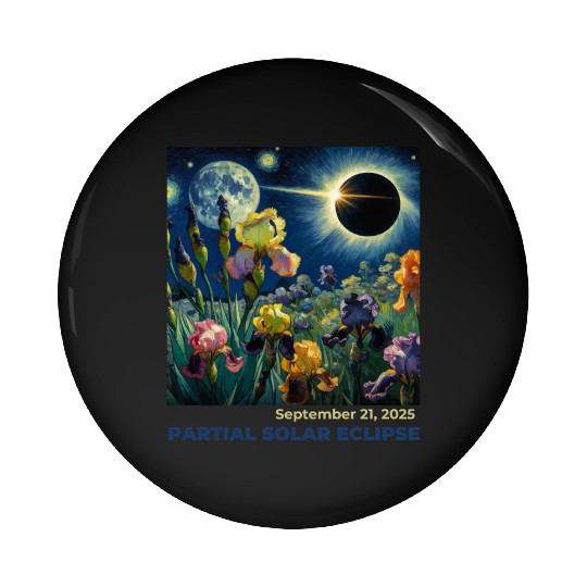 Partial Solar Eclipse Cosmic Floral Night on Pin Buttons