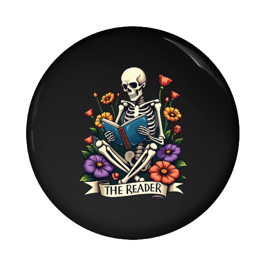 The Reader Tarot Card Skeleton Reading a Book Pin Buttons