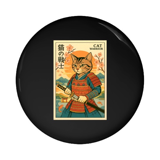 Samurai Cat in Traditional Armor Art Pin Buttons