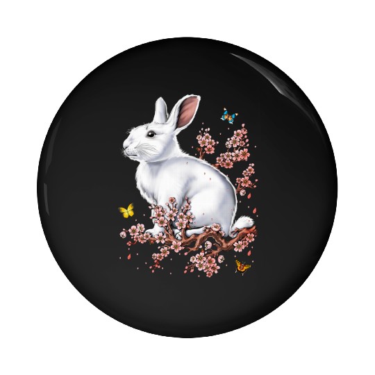Rabbit Cherry Blossom FULL Pin Buttons
