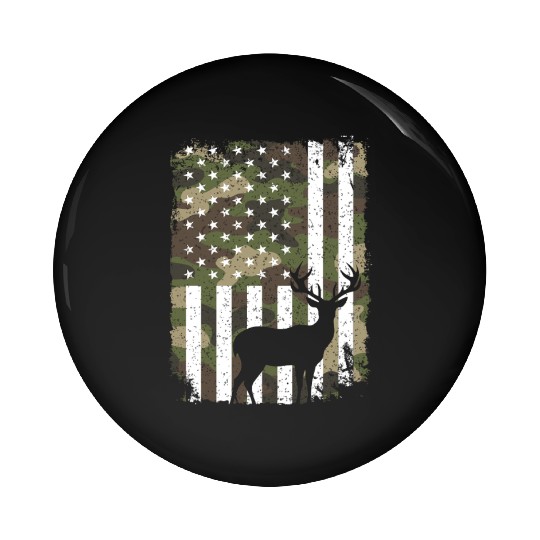 Deer Buck Hunting Camo US Flag Hunter Camouflage Pin Buttons