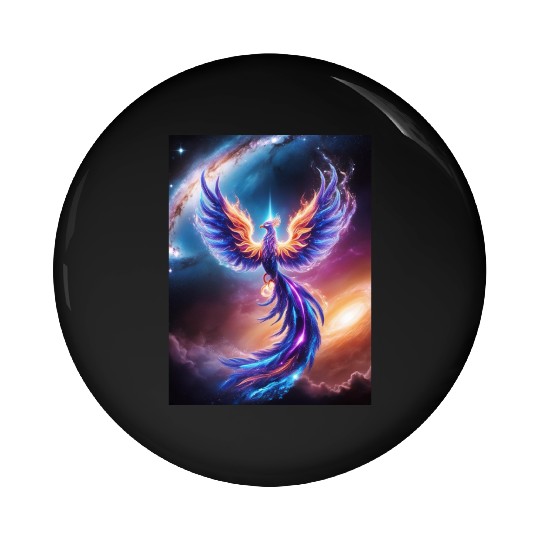 A majestic phoenix made of swirling stardust a Pin Buttons