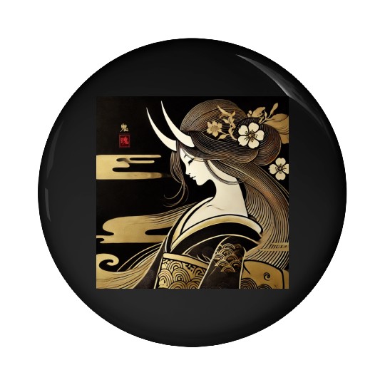 Oni girl in Kimono Pin Buttons