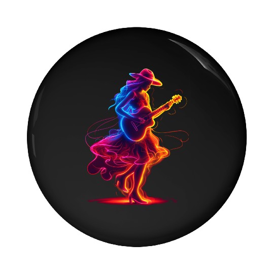 Guitar Player Girl Synthwave Pin Buttons