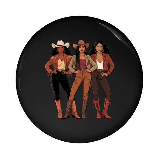 Black African American Cowgirl Rodeo Pin Buttons