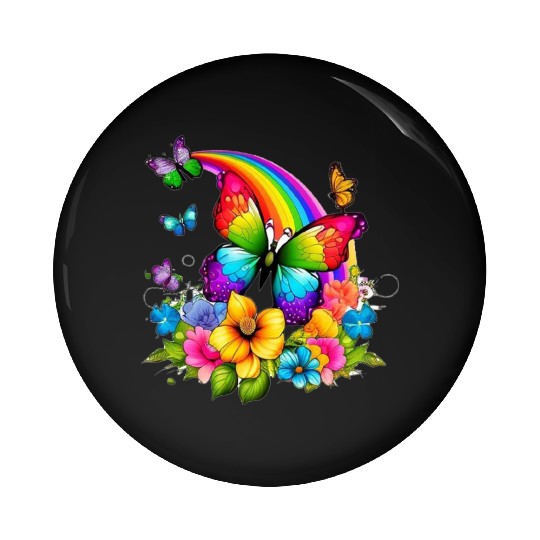 Flower butterfly and rainbow Pin Buttons