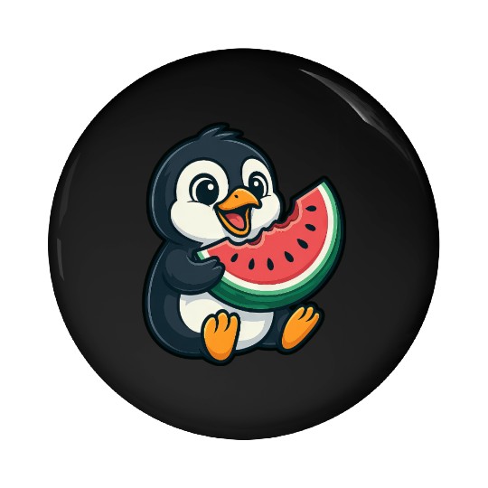 Penguin with Watermelon Summer Fruit Pin Buttons